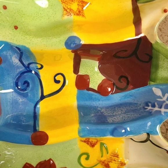 CORSICA Holiday Quilt Christmas Tree Shaped Divided Serving Tray Platter - Picture 3 of 3